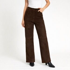 Vintage Alfani Chocolate Brown Suede Leather‎ Western Flare Leg Pants Size 4